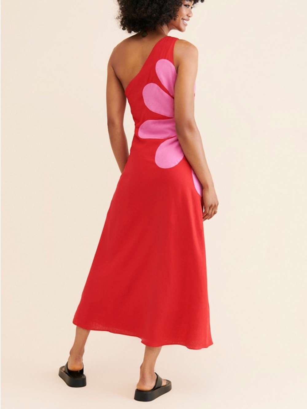 Anthropologie Farm Rio Cutout Flower Dress Linen Blend One Shoulder Medium - Picture 4 of 11